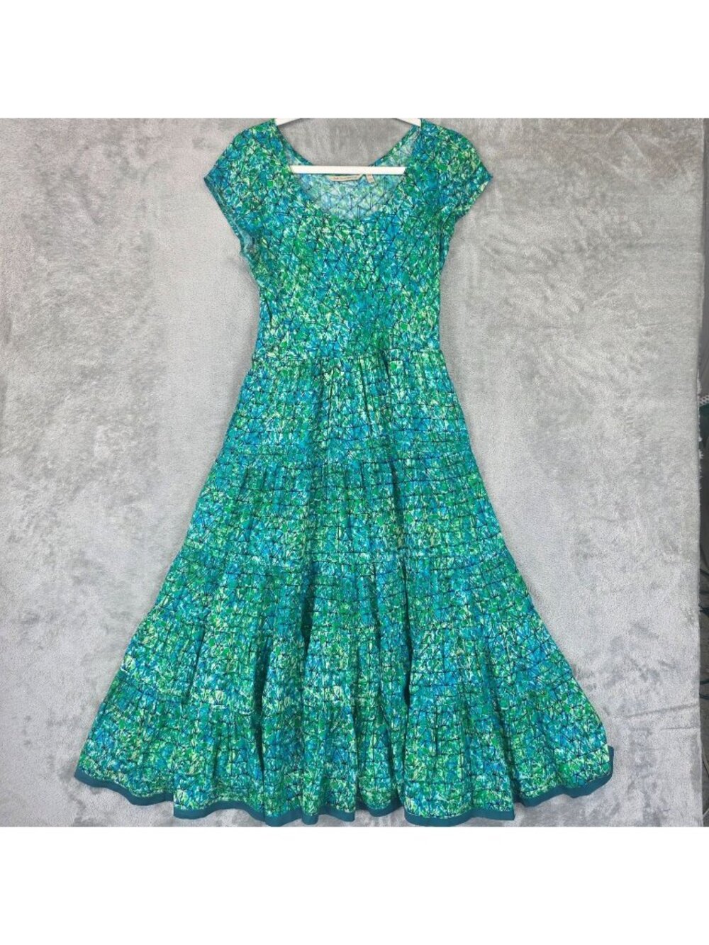 Soft Surroundings Dress Womens PXS Petite Green Geometric Fit & Flare Maxi